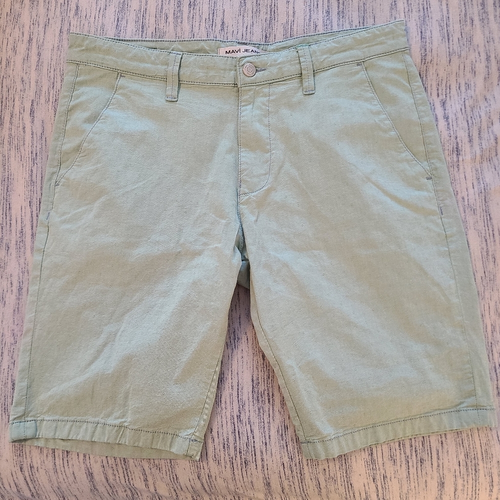 Mavi Jeans "Mike" Mens 34 Green Blue Dot Fancy Twill Flat Front Chino Shorts
